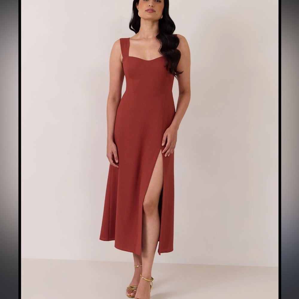 Park & Fifth Hastings Charming Front Slit Women’s Midi Dress N Terracotta Size S